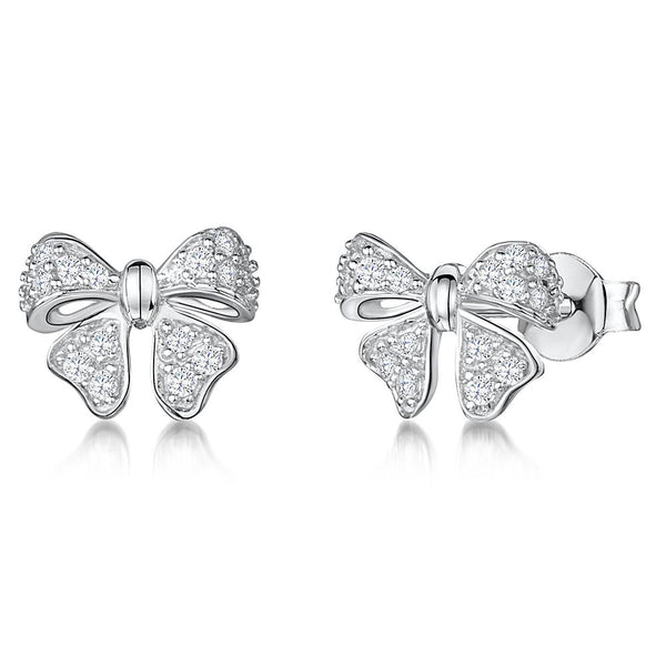 STERLING SILVER FOUR LEAF CLOVER BOW EARRINGS SET WITH CUBIC ZIRCONIA STONESEarrings - JOOLS By Jenny Brown