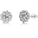 Load image into Gallery viewer, Sterling Silver Flower Stud Earrings With Layered Petals Of Cubic Zirconia JOOLS by Jenny Brown

