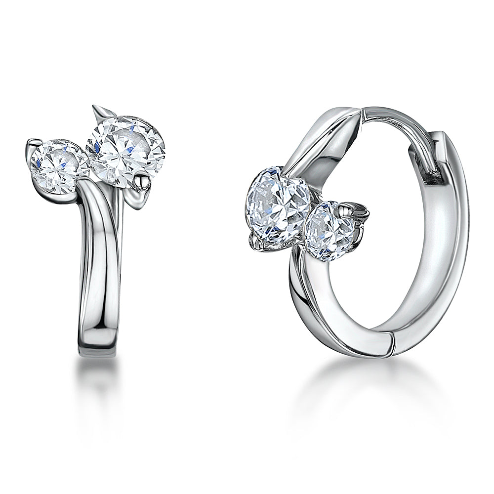 Sterling Silver Huggie Hoop Earring Set With 2 Cubic Zirconias JOOLS by Jenny Brown