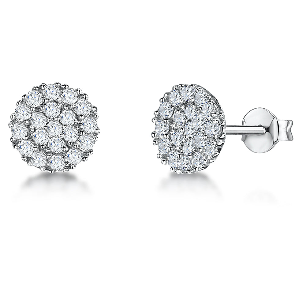 Sterling Silver Concave Round Pave Stud Earrings JOOLS by Jenny Brown