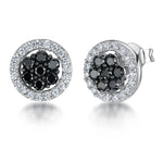 Load image into Gallery viewer, Sterling Silver And Cubic Zirconia Halo Stud Earrings With Black Centre JOOLS by Jenny Brown
