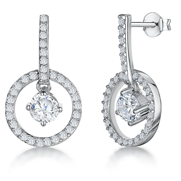 Sterling Silver Halo Drop Pave Earrings With Floating Cubic Zirconia JOOLS by Jenny Brown