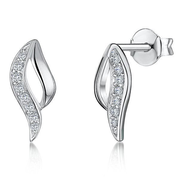 Sterling Silver Wave Stud Earring With Pave Cubic Zirconia JOOLS by Jenny Brown
