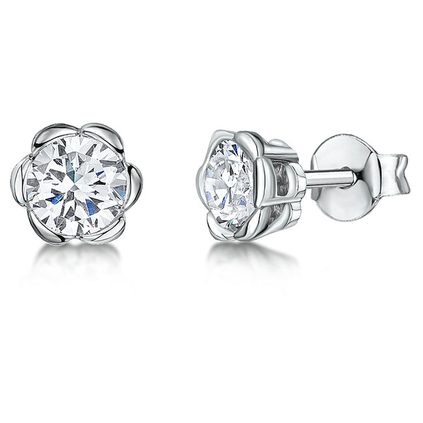 Sterling Silver Flower Stud With Central Cubic Zirconia JOOLS by Jenny Brown