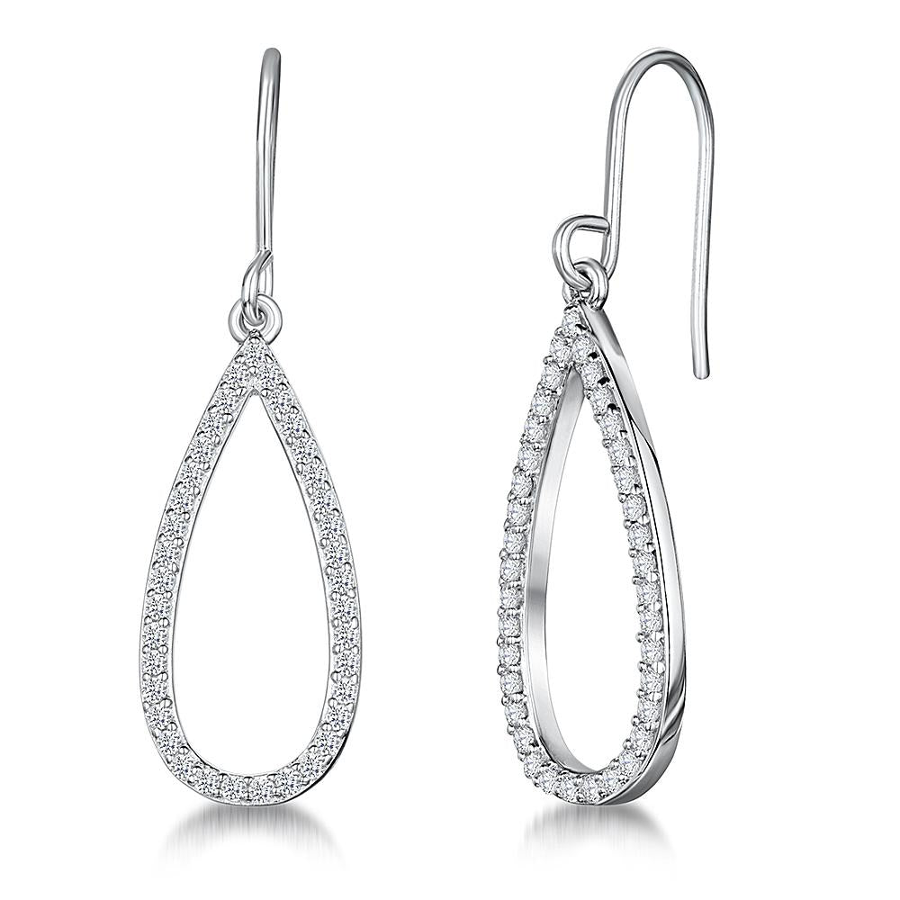 Sterling Silver Earrings- Featuring An Open Teardrop Pave Set CZ -On A Fish Hook Back - JOOLS By Jenny Brown