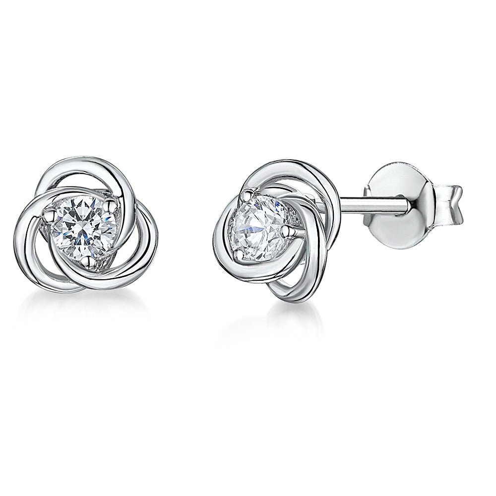 Sterling Silver Small Knot Stud Earrings Set With A Quarter Carat Round Cubic Zirconia JOOLS by Jenny Brown