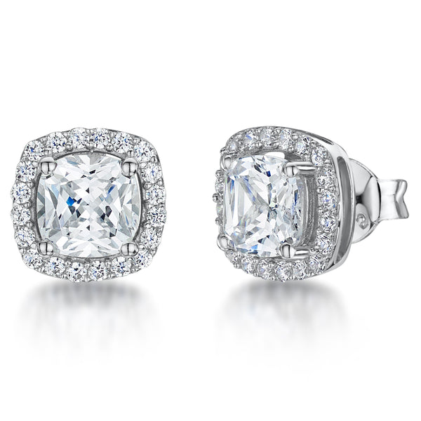 Sterling Silver Cushion Cut Stud Earrings With Central Cubic Zirconia JOOLS by Jenny Brown