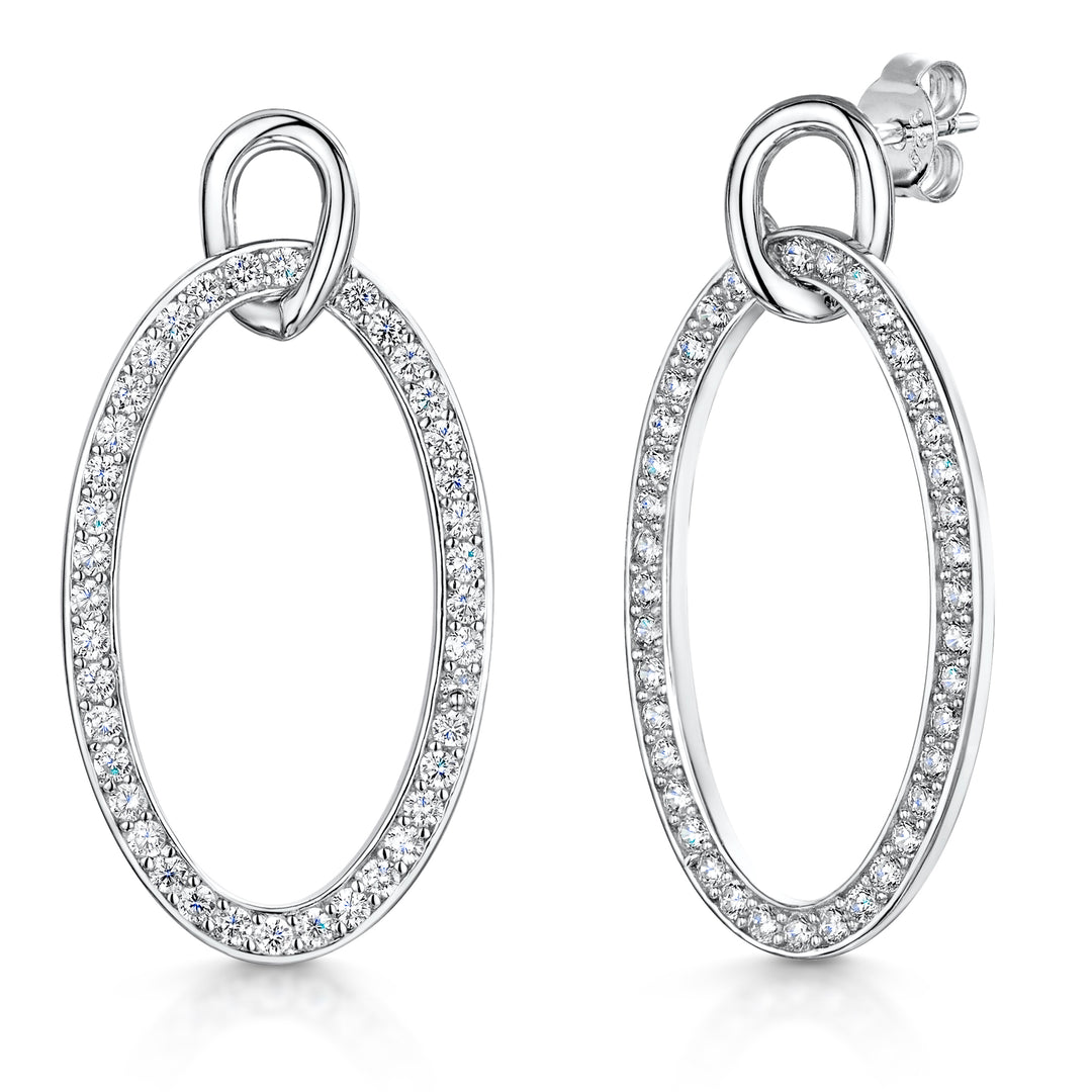 Sterling Silver Open Oval Drop Link Earrings With Cubic Zirconias JOOLS by Jenny Brown
