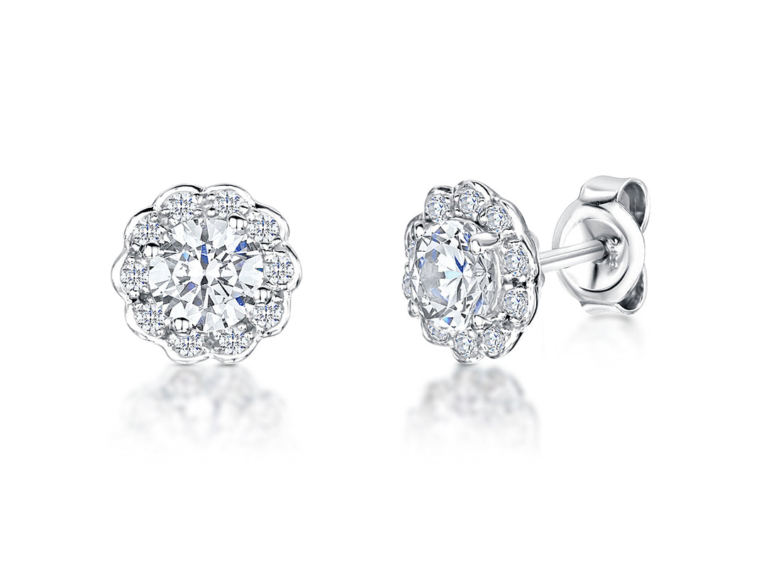 Sterling Silver Halo Flower Stud Earrings