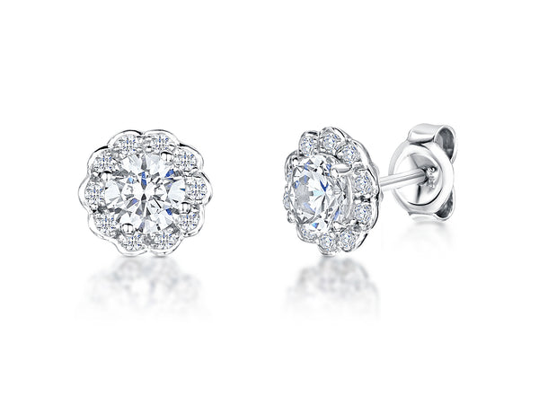 Sterling Silver Halo Flower Stud Earrings
