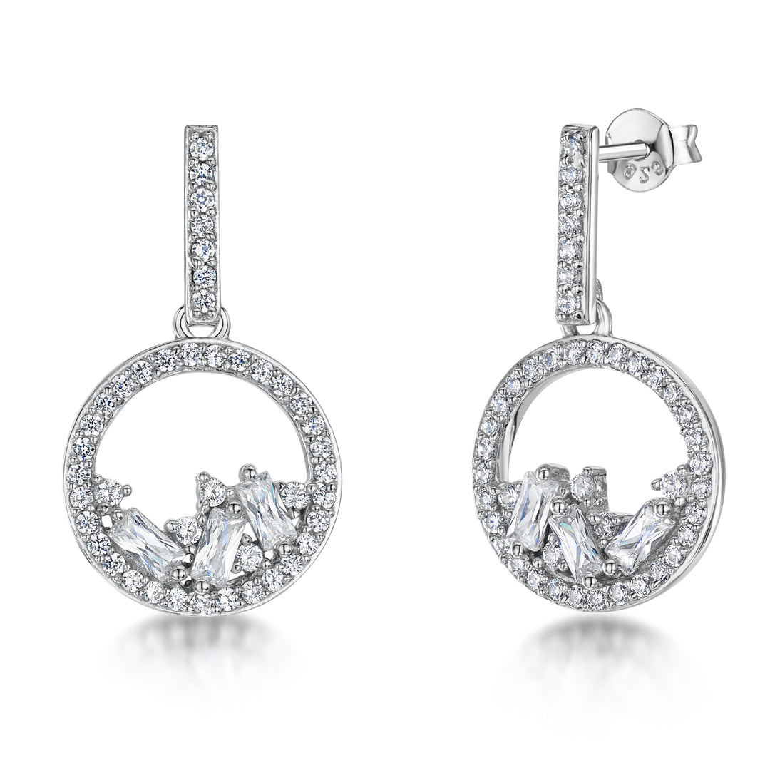 Sterling Silver Pave Round Open Drops Containing Baguette Cubic Zirconias JOOLS by Jenny Brown