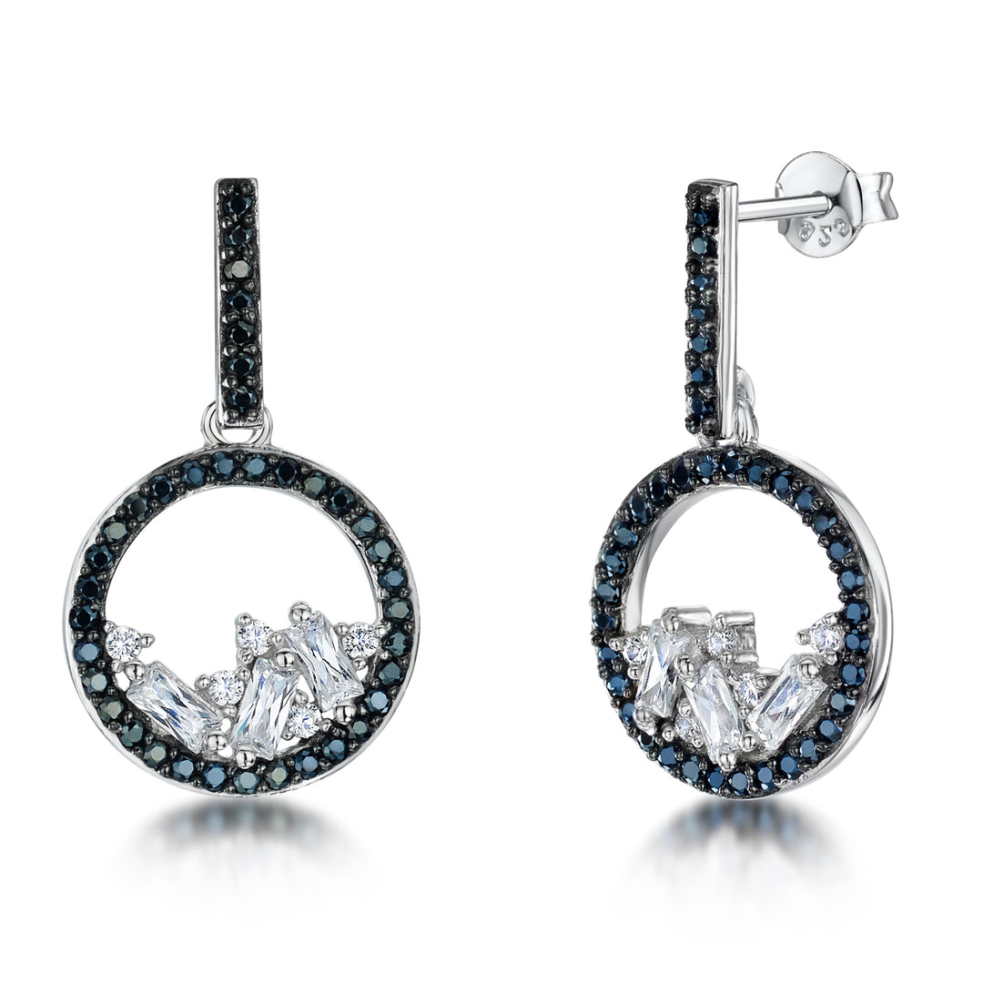 Sterling Silver Black Pave Baguette Cubic Zirconia Earrings-JOOLS by Jenny Brown
