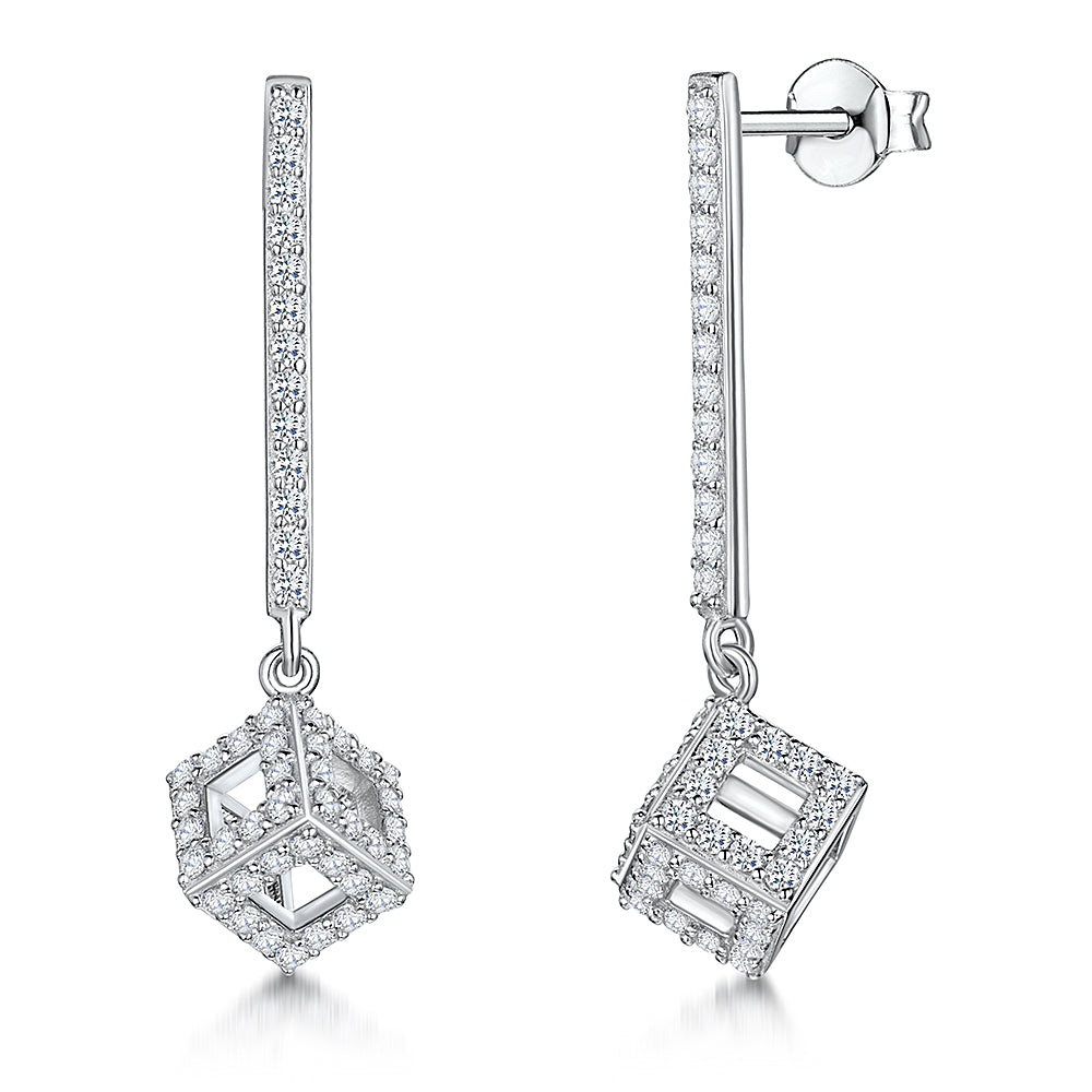 Sterling Silver Drop With Cubic Zirconia Encrusted Cubes JOOLS by Jenny Brown