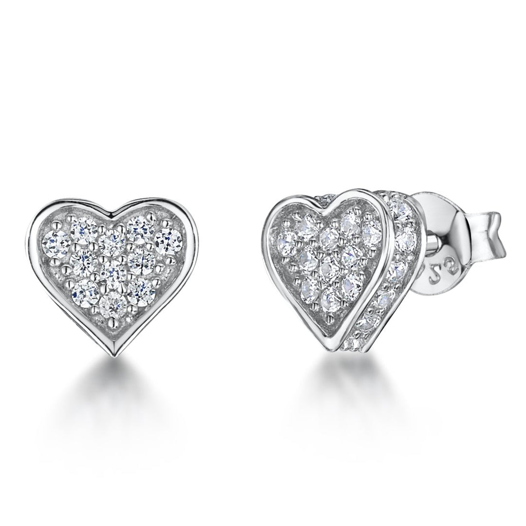 Sterling Silver Small  Pave Cubic Zirconia   Heart Stud  Earringsearrings - JOOLS By Jenny Brown