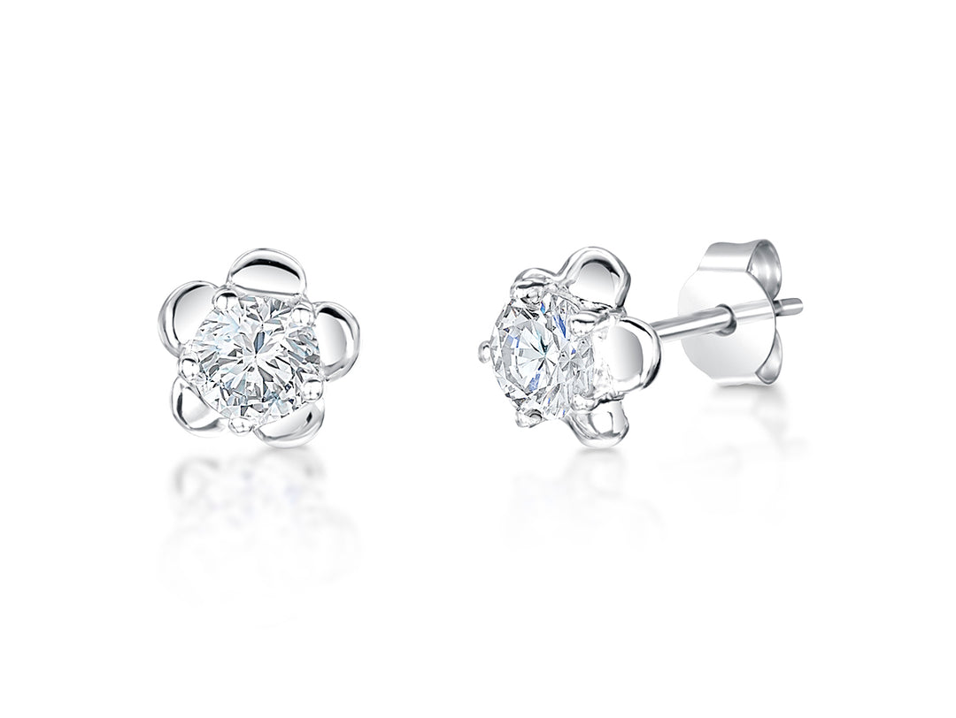 Sterling Silver Flower Stud Earrings With Central Cubic Zirconia JOOLS by Jenny Brown