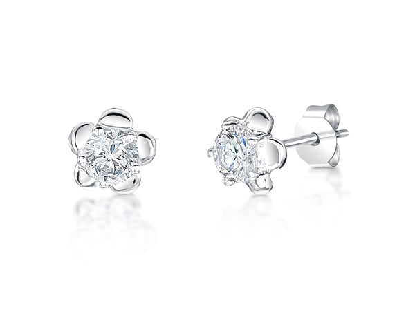 Sterling Silver Flower Stud Earrings With Central Cubic Zirconia JOOLS by Jenny Brown