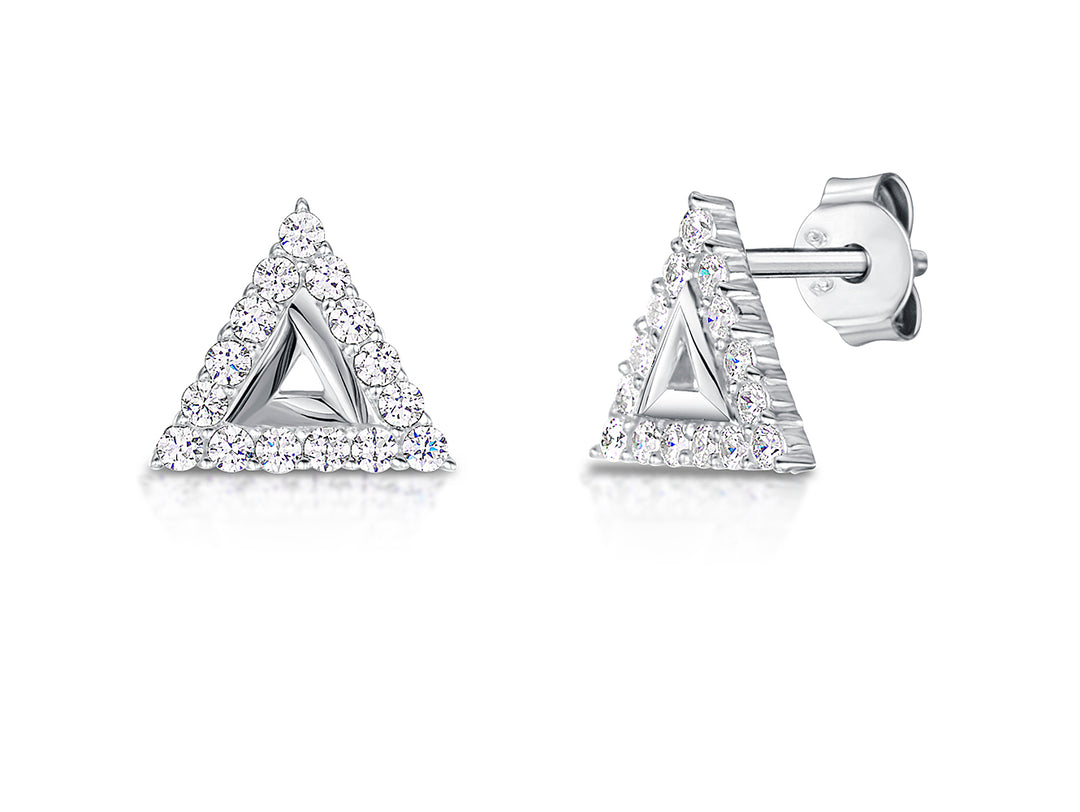 Sterling Silver Triangle Shaped Stud Earrings With Pave Outline JOOLS by Jenny Brown