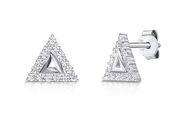 Sterling Silver Triangle Shaped Stud Earrings With Pave Outline JOOLS by Jenny Brown