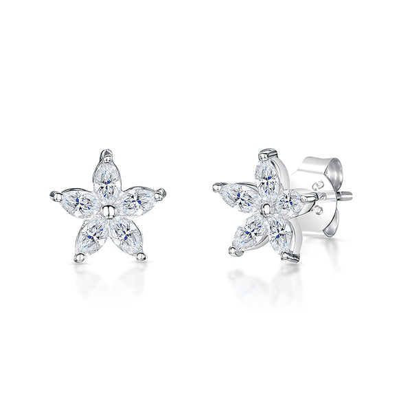 Sterling Silver Flower Stud Earring With 5 Marquise Cubic Zirconia Petals -JOOLS by Jenny Brown