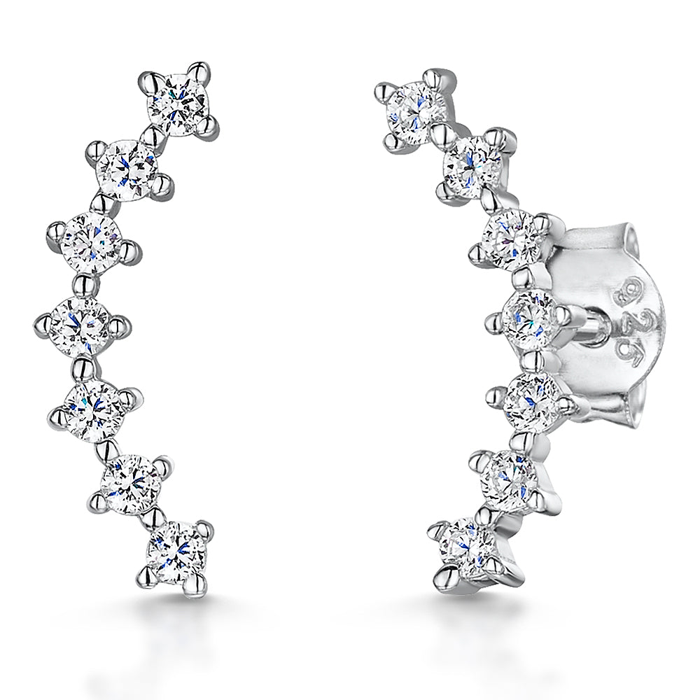 Sterling Silver Cuff Climber Earrings Set With 7 Cubic Zirconia Stones - JOOLS By Jenny Brown