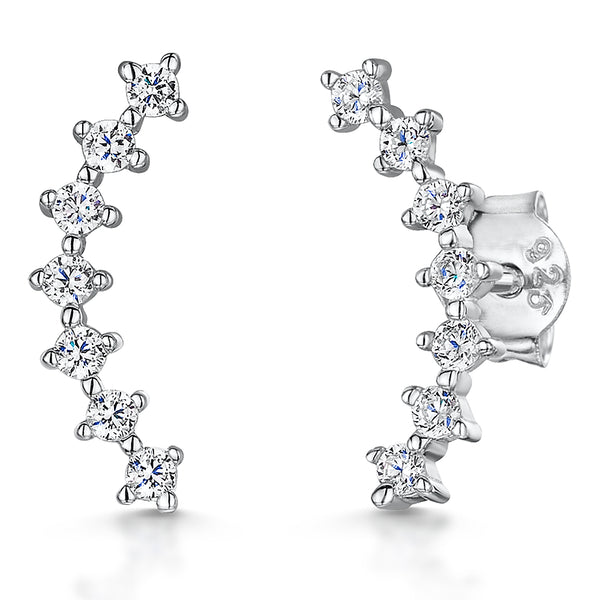Sterling Silver Cuff Climber Earrings Set With 7 Cubic Zirconia Stones - JOOLS By Jenny Brown