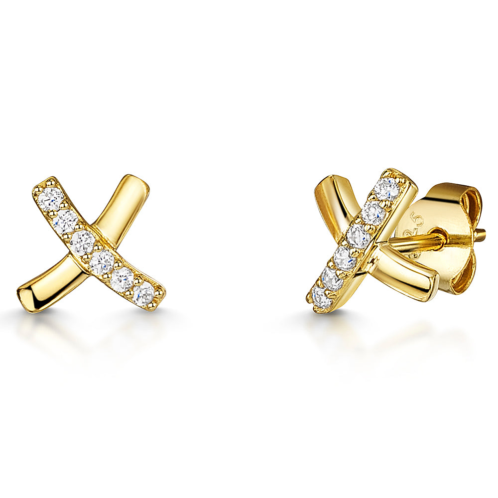 Yellow Gold Kiss Cubic Zirconia Stud  Earrings-JOOLS by Jenny Brown