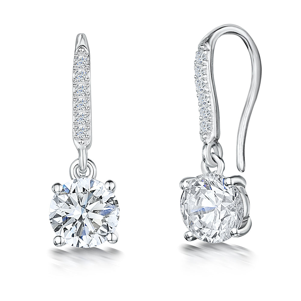 Sterling Silver Solitaire  Fishhook Earrings Set With A Single Cubic Zirconia Stone- JOOLS by Jenny Brown