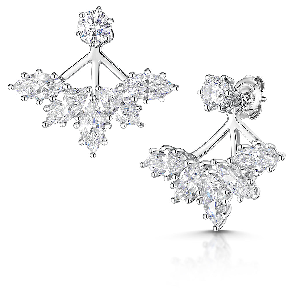 Sterling Silver Jacket Earrings With Solitaire Stud And Marquise Stones JOOLS by Jenny Brown