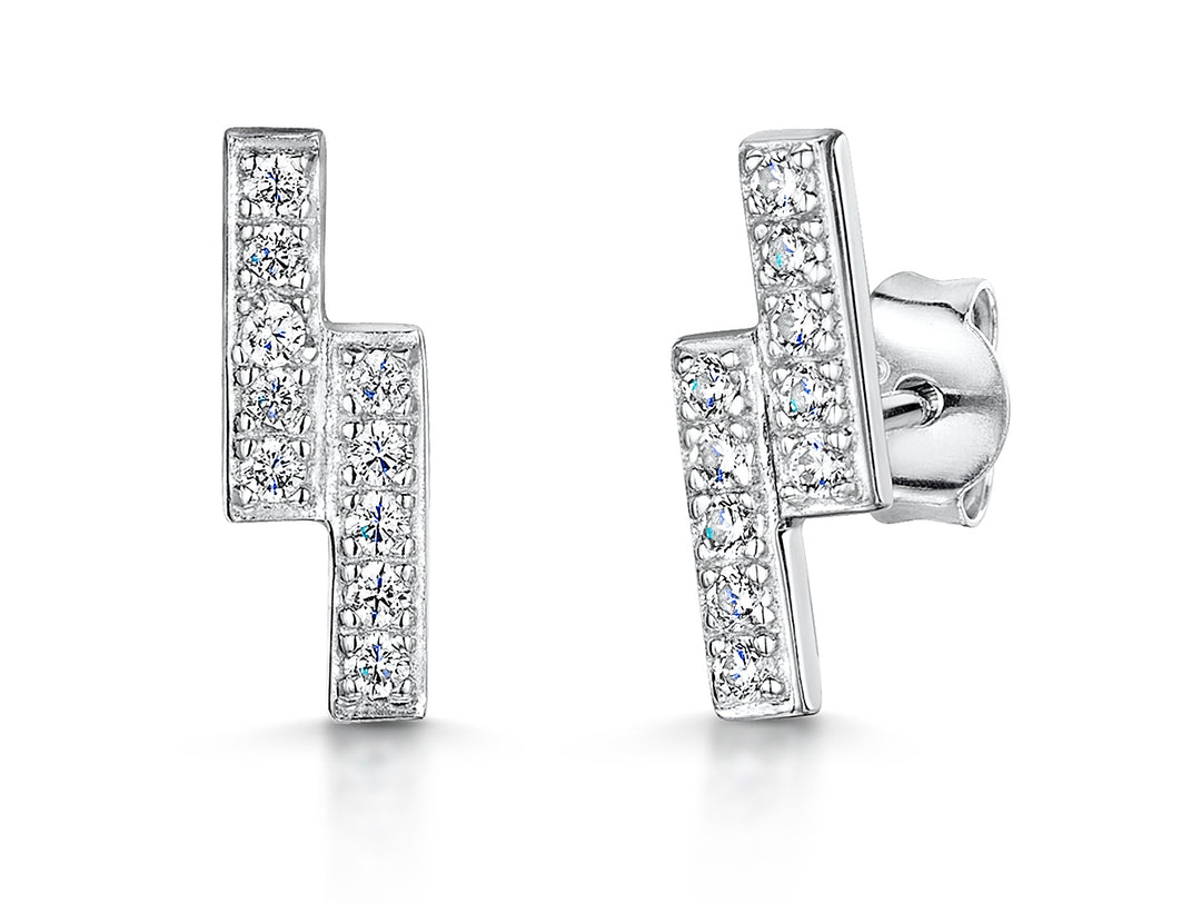 Sterling Silver Offset Parallel Bar Stud Earrings With Pave Set Cubic Zirconias JOOLS by Jenny Brown