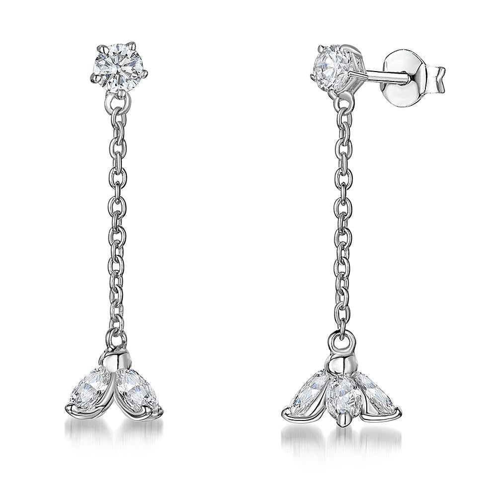 Sterling Silver Earrings - With Three CZ Stones On A Chain Drop - JOOLS By Jenny Brown