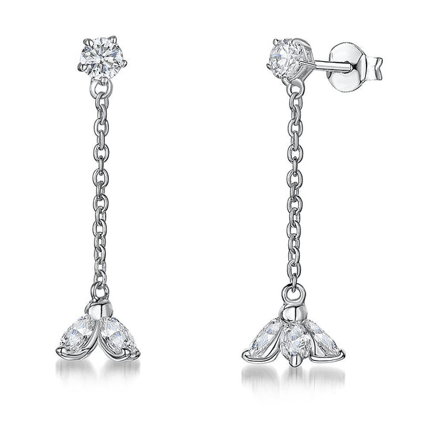 Sterling Silver Earrings - With Three CZ Stones On A Chain Drop - JOOLS By Jenny Brown