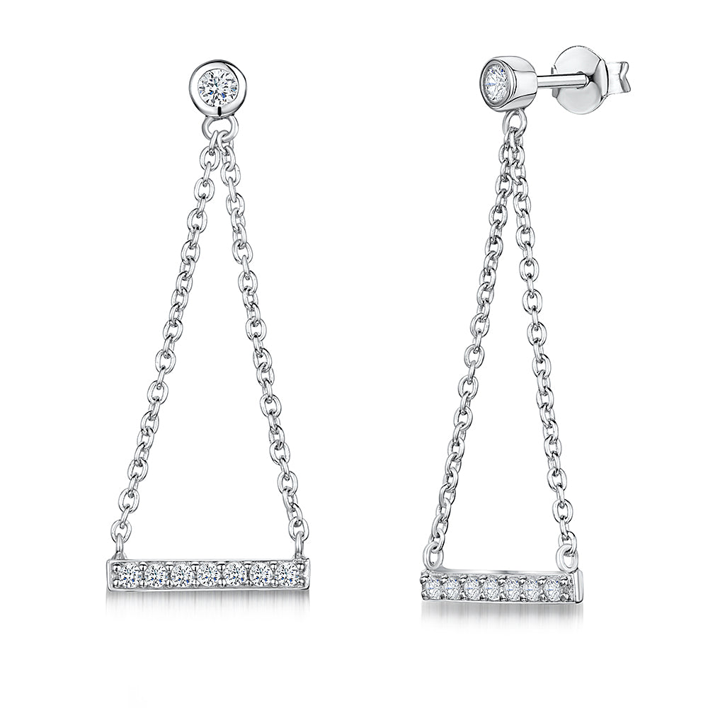 Sterling Silver Triangle Chain Drop Earrings With Pave Bar JOOLS by Jenny Brown