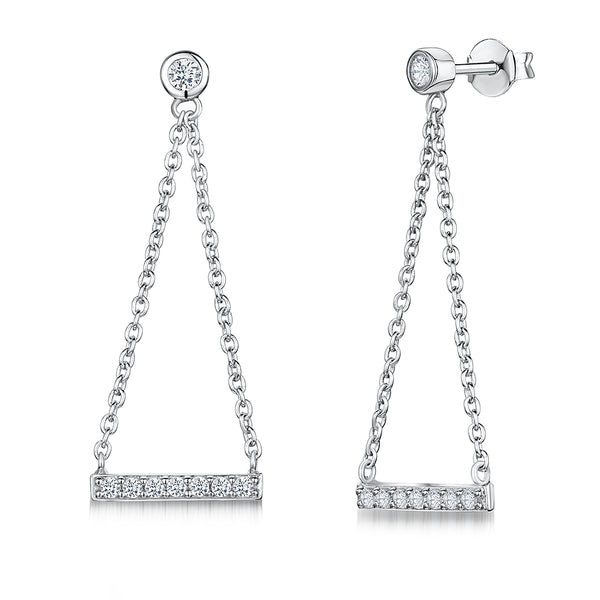 Sterling Silver Triangle Chain Drop Earrings With Pave Bar JOOLS by Jenny Brown