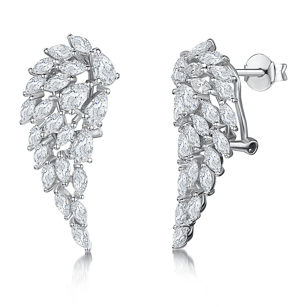 Sterling Silver Angel Wing Earrings Made Up Of Multiple Marquise & Pear Shaped Cubic Zirconias JOOLS by Jenny Brown 