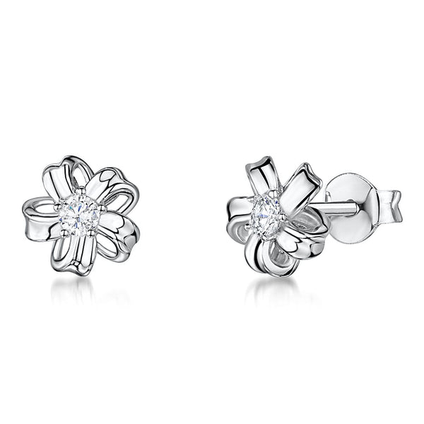 Sterling Silver Delicate Flower Stud With Folded Petals And Central Cubic Zirconia JOOLS by Jenny Brown