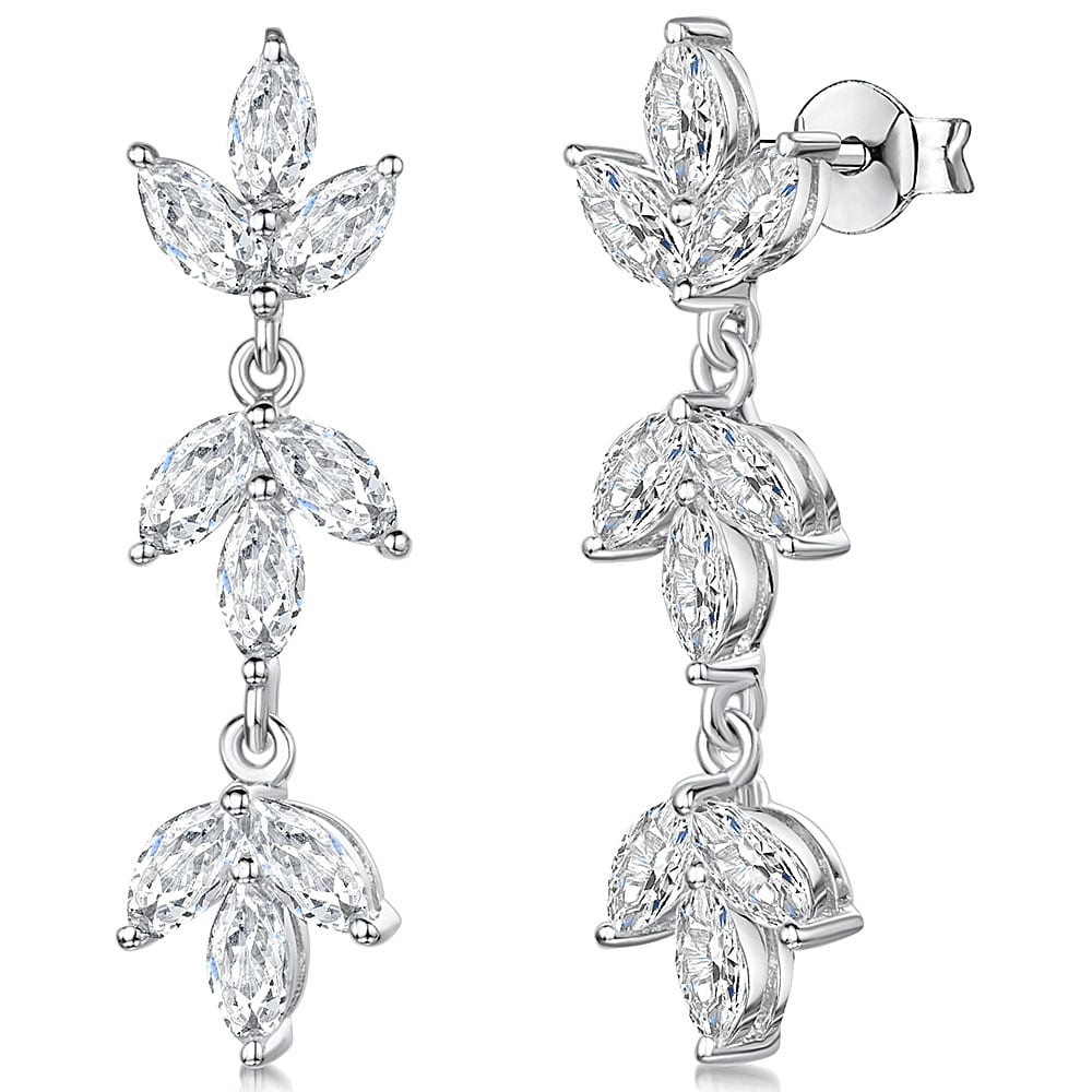 Sterling Silver Drop Earrings With Marquise Cubic Zirconia Leaves JOOLS by Jenny Brown