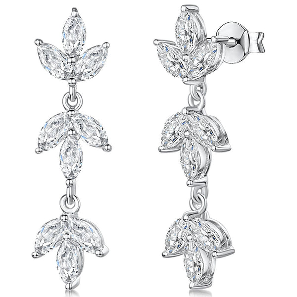 Sterling Silver Drop Earrings With Marquise Cubic Zirconia Leaves JOOLS by Jenny Brown
