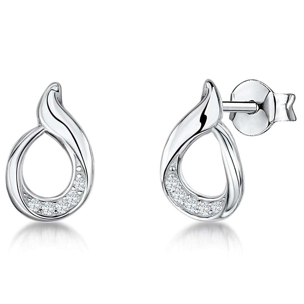Sterling Silver Teardrop Stud Earring With 5 Pave Cubic Zirconias JOOLS by Jenny Brown