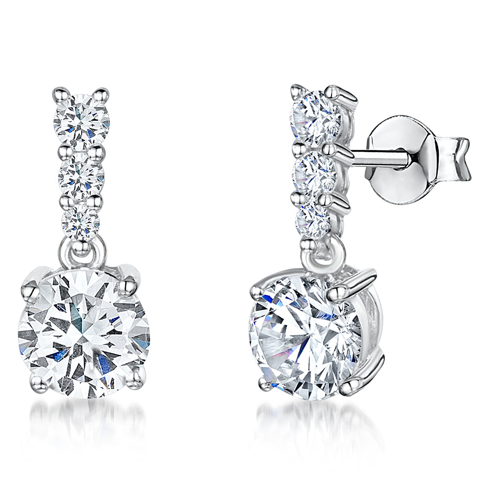 Sterling Silver Solitaire Drop Earring With Three Descending Sized Cubic Zirconia Bale JOOLS by Jenny Brown