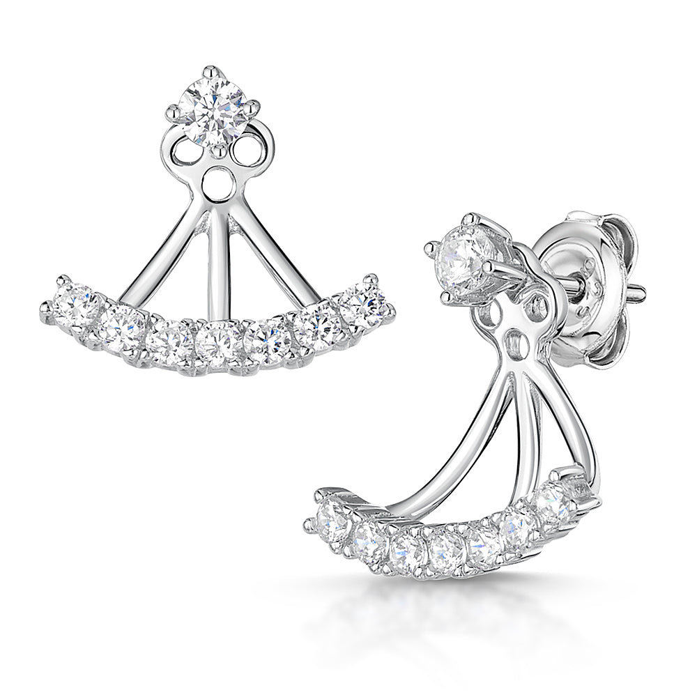 Sterling Silver Jacket Earrings With Solitaire Stud Row Of Cubic Zirconia's JOOLS by Jenny Brown