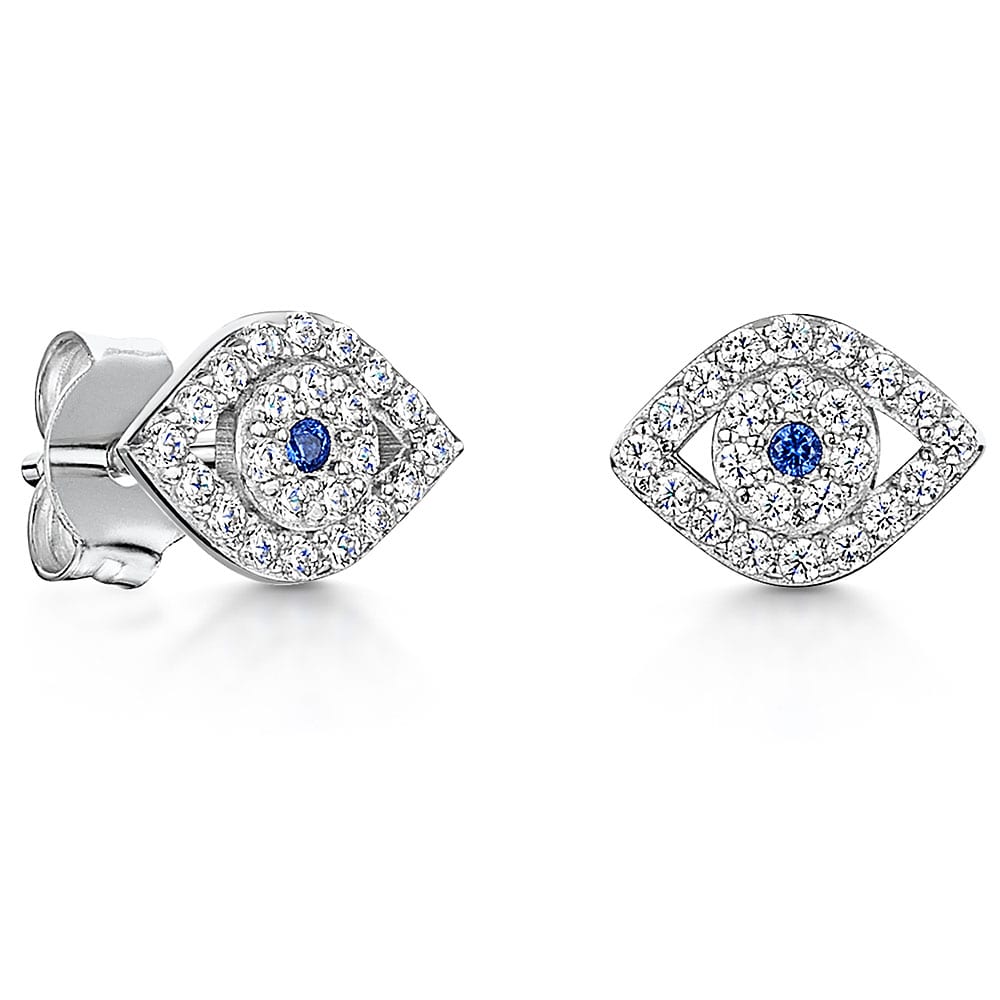 Sterling  Silver Earrings Evil  Eye Earrings Set with A Blue Stone Centre-JOOLS by Jenny Brown