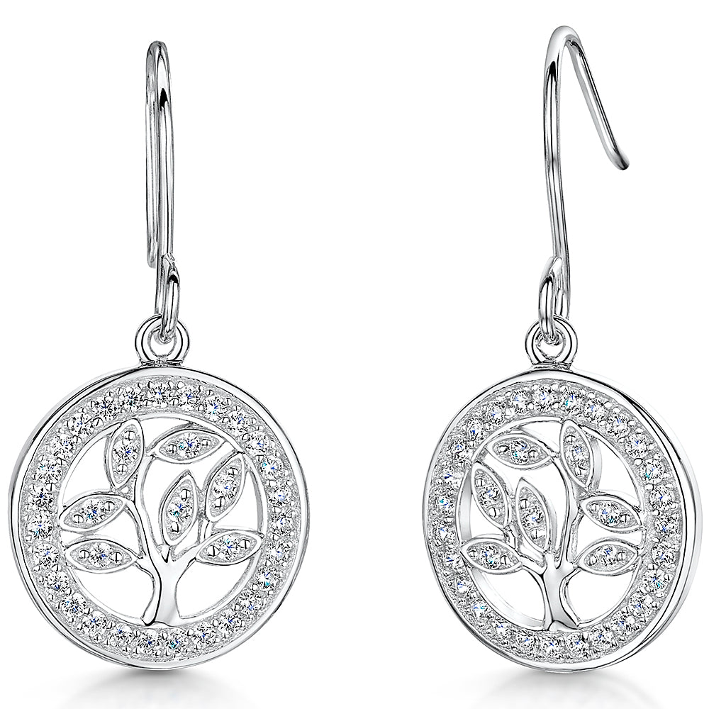 Sterling Silver Tree Of Life Drop Earrings Set With White Cubic Zirconia Branches Earrings - JOOLS By Jenny Brown