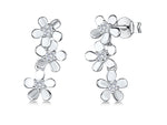 Load image into Gallery viewer, Sterling  Silver Triple Flower Drop Earrings  Set With A Cubic Zirconia Centre Stone 
