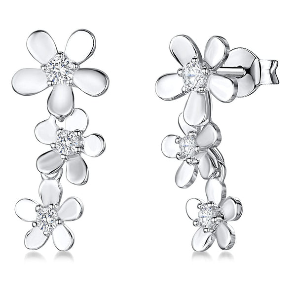 Sterling Silver Large Daisy Chain Drop Earrings With Cubic Zirconia