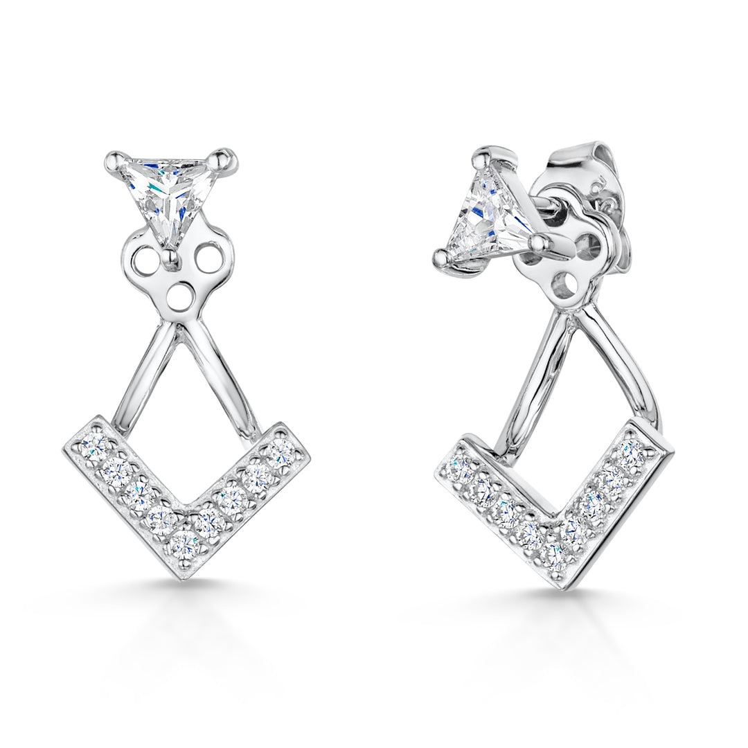 Sterling Silver Jacket V Shape Earring With  Cubic Zirconia-JOOLS by Jenny Brown