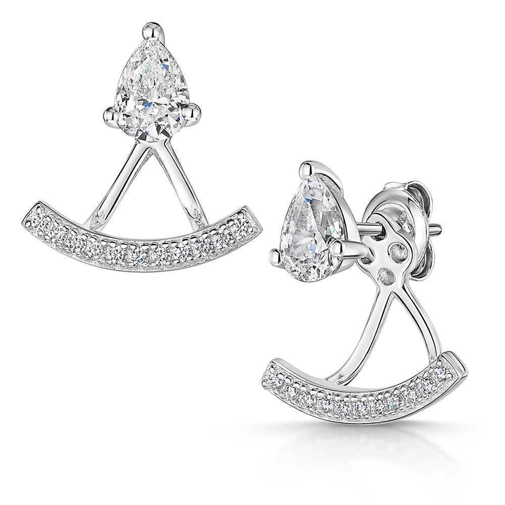 Sterling Silver Jacket Earrings With A Cubic Zirconia Pear Stud -JOOLS by Jenny Brown