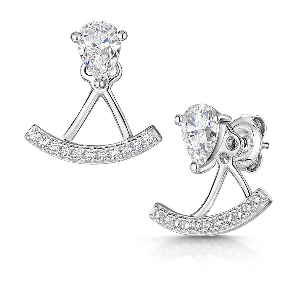 Sterling Silver Jacket Earrings With  A Cubic Zirconia Pear Stud -JOOLS by Jenny Brown