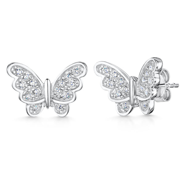 Sterling Silver Open Wing  Butterfly Stud  Earrings Set with Cubic Zirconia Stones - JOOLS By Jenny Brown