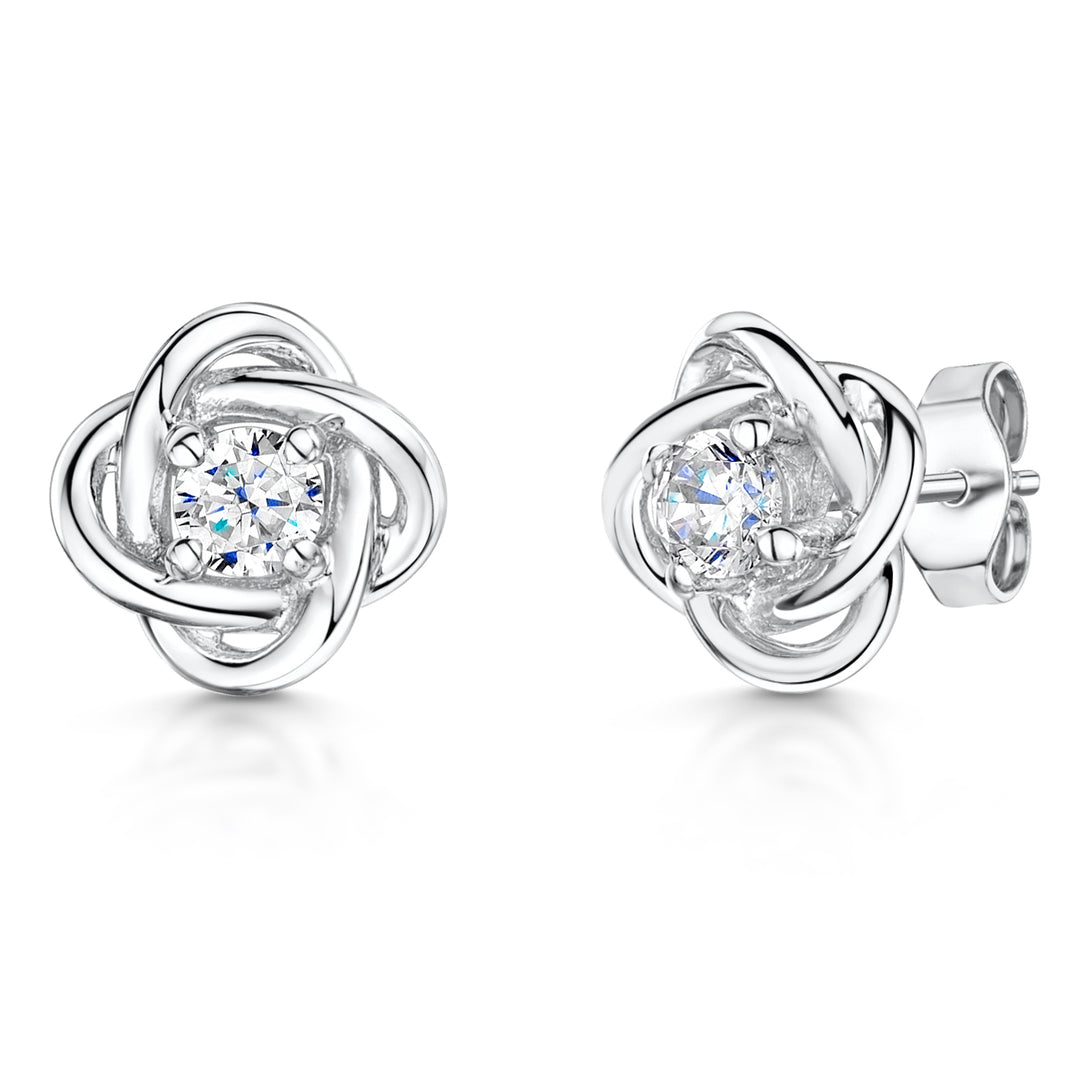 Sterling Silver Woven Knot Stud Earrings With Cubic Zirconia-JOOLS by Jenny Brown