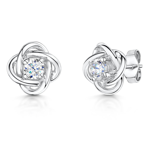 Sterling Silver Woven Knot Stud Earrings With Cubic Zirconia-JOOLS by Jenny Brown